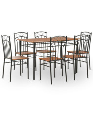 Ensemble de salle à manger 7 pcs MDF et acier Marron | Mobilier & Déco