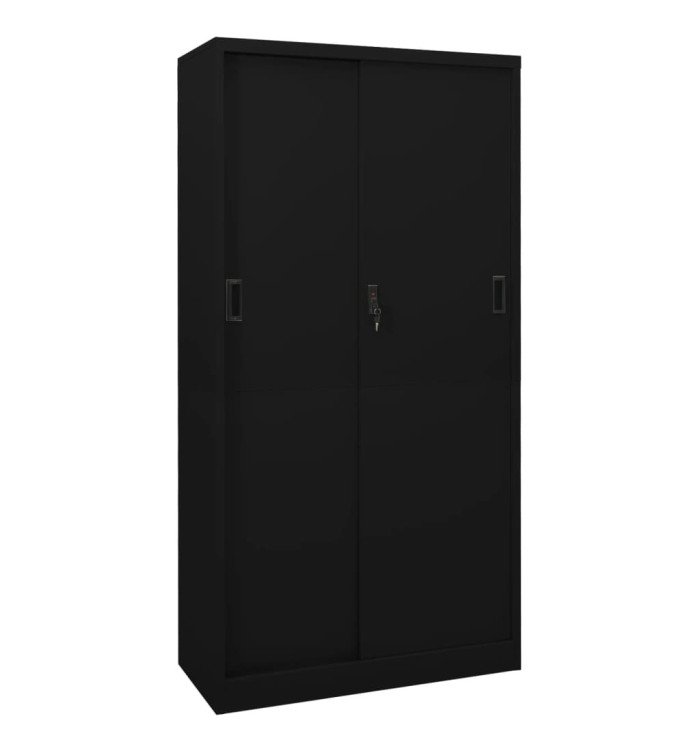 Armoire de bureau avec porte coulissante Noir 90x40x180cm Acier | Mobilier & Déco