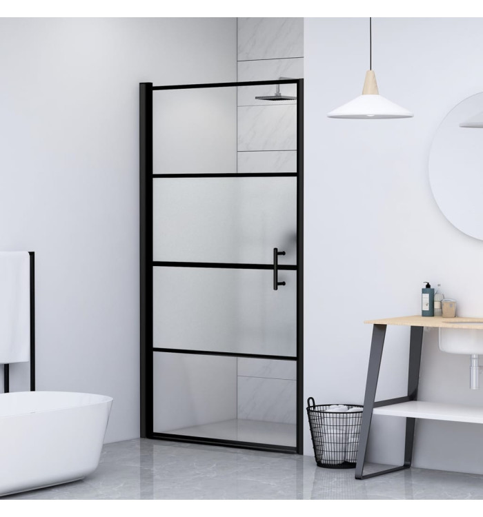 Porte de douche 100x178 cm Verre trempé demi-dépoli Noir | Mobilier & Déco