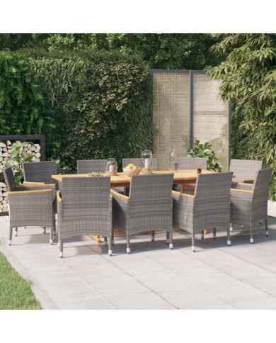 Ensemble à manger de jardin 11 pcs avec coussins Gris | Mobilier & Déco