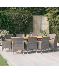 Ensemble à manger de jardin 11 pcs avec coussins Gris | Mobilier & Déco