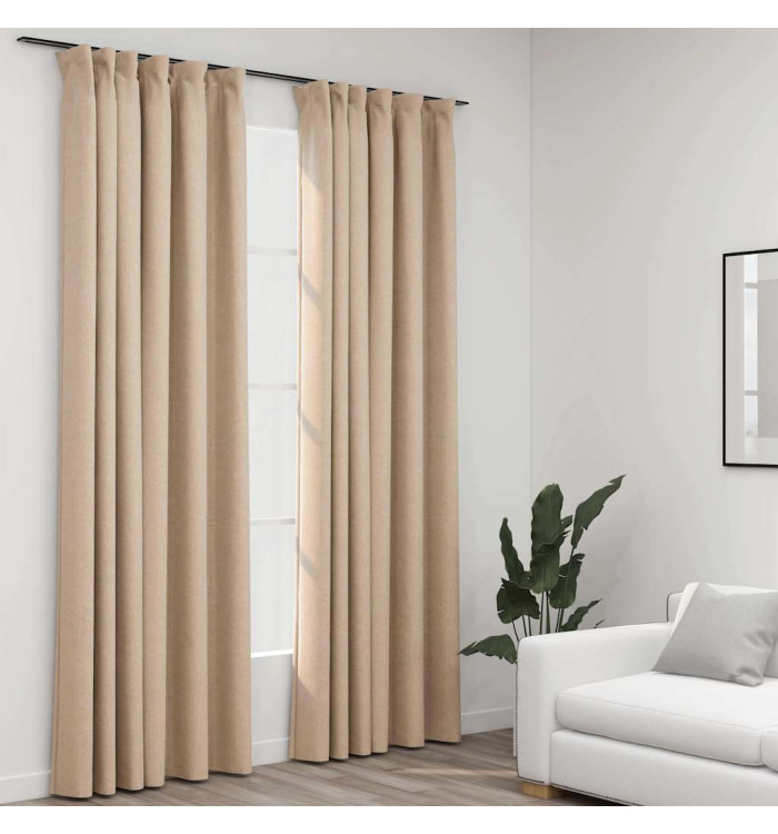 Rideaux occultants aspect lin et crochets 2 pcs Beige 140x245cm | Mobilier & Déco
