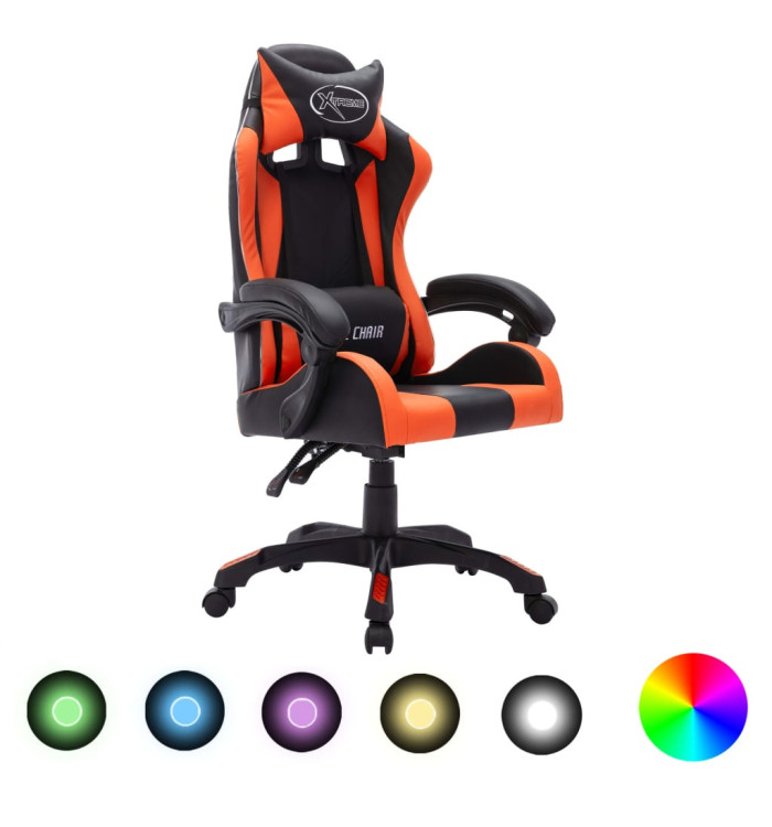 Fauteuil de jeux vidéo avec LED RVB Orange et noir Similicuir | Mobilier & Déco