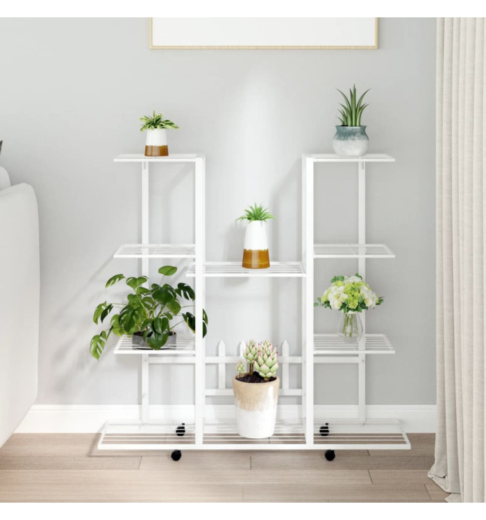 Jardinière avec roues 94,5x24,5x91,5 cm Blanc Fer | Mobilier & Déco