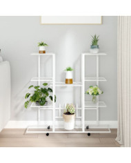 Jardinière avec roues 94,5x24,5x91,5 cm Blanc Fer | Mobilier & Déco