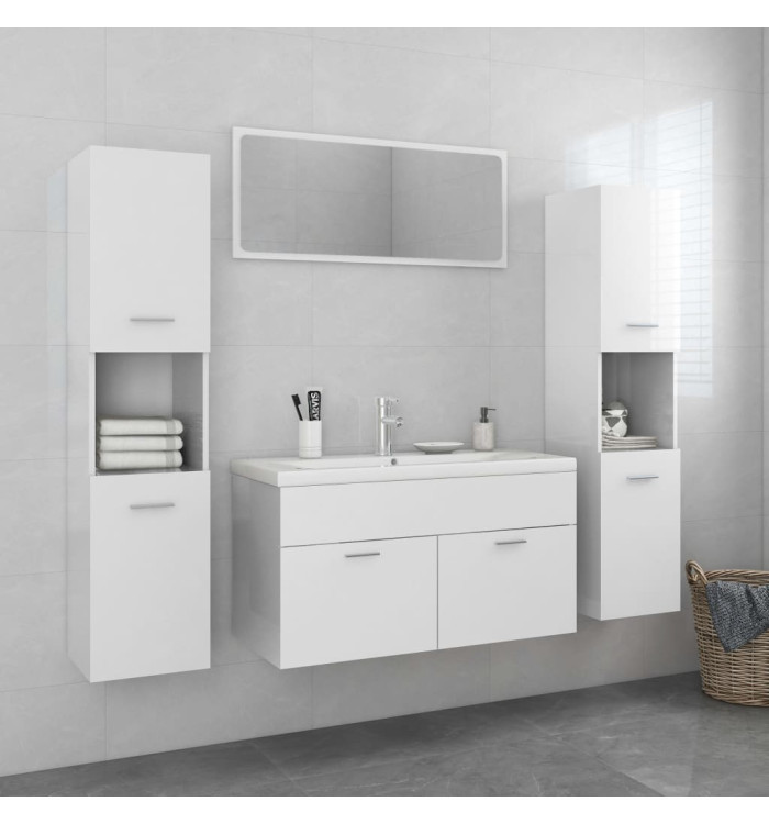 Ensemble de meubles de bain Blanc brillant Bois d'ingénierie | Mobilier & Déco