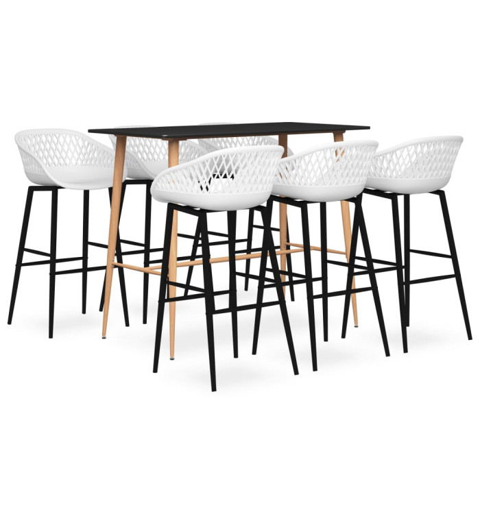 Ensemble de bar 7 pcs Noir et blanc | Mobilier & Déco