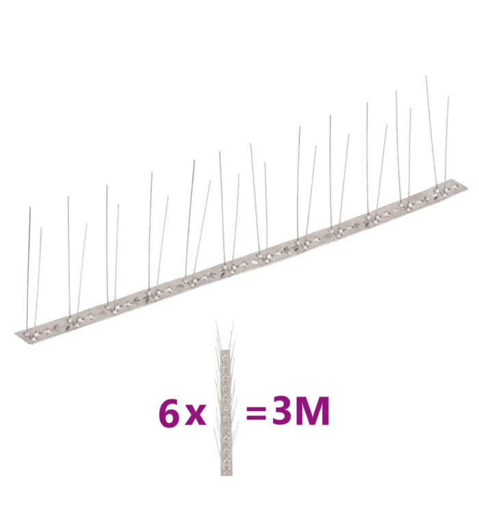Ensemble de 6 pointes à 2 rangées contre oiseaux Inox 3 m | Mobilier & Déco
