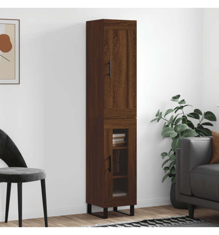 Buffet haut Chêne marron 34,5x34x180 cm Bois d'ingénierie | Mobilier & Déco