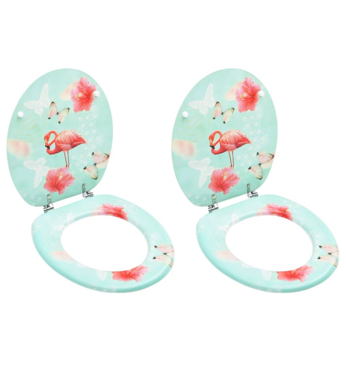 Sièges de toilette avec couvercle 2 pcs MDF Design de flamant | Mobilier & Déco