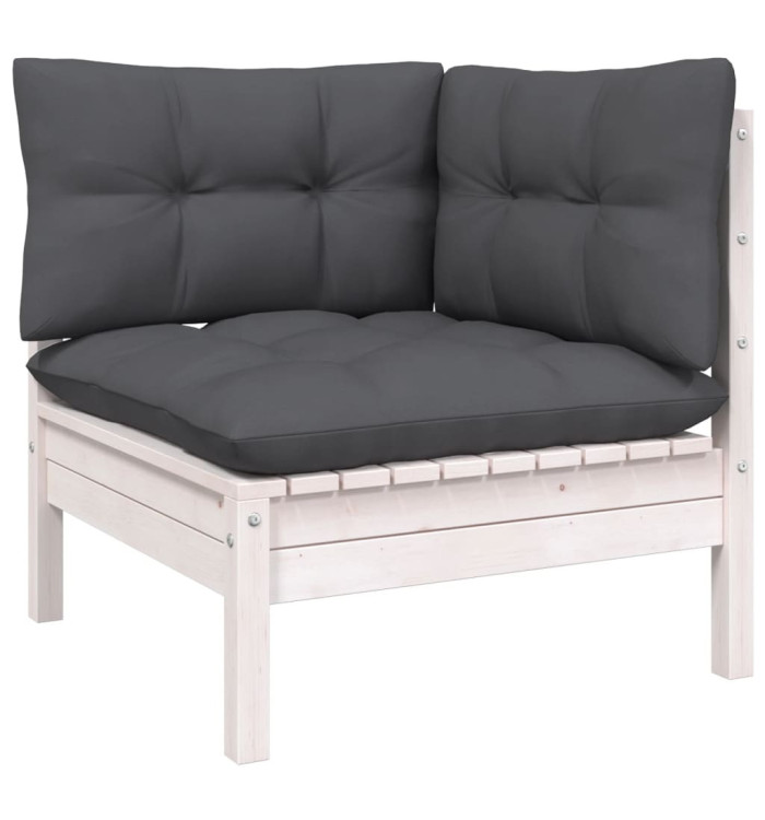 Canapé d'angle de jardin avec coussins Blanc Bois de pin massif | Mobilier & Déco