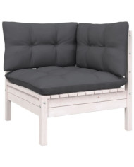 Canapé d'angle de jardin avec coussins Blanc Bois de pin massif | Mobilier & Déco