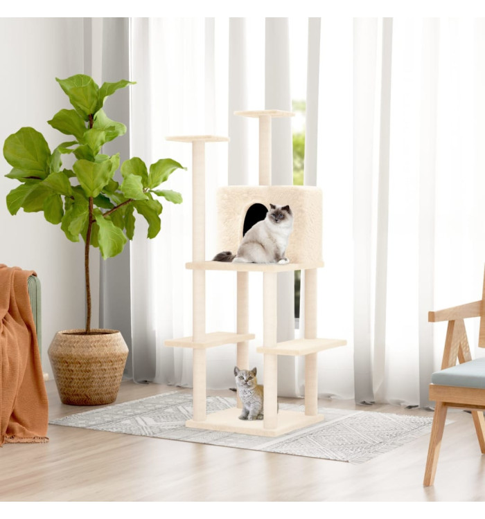 Arbre à chat avec griffoirs en sisal Crème 144,5 cm | Mobilier & Déco