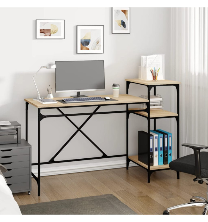Bureau et étagères chêne sonoma 135x50x90cm bois ingénierie/fer | Mobilier & Déco