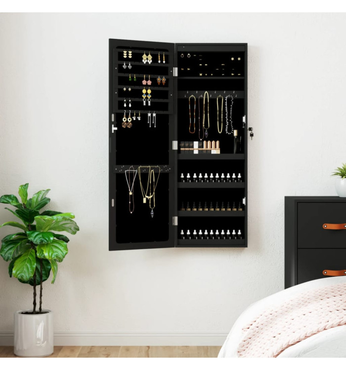 Armoire à bijoux avec miroir et éclairage LED mural noir | Mobilier & Déco