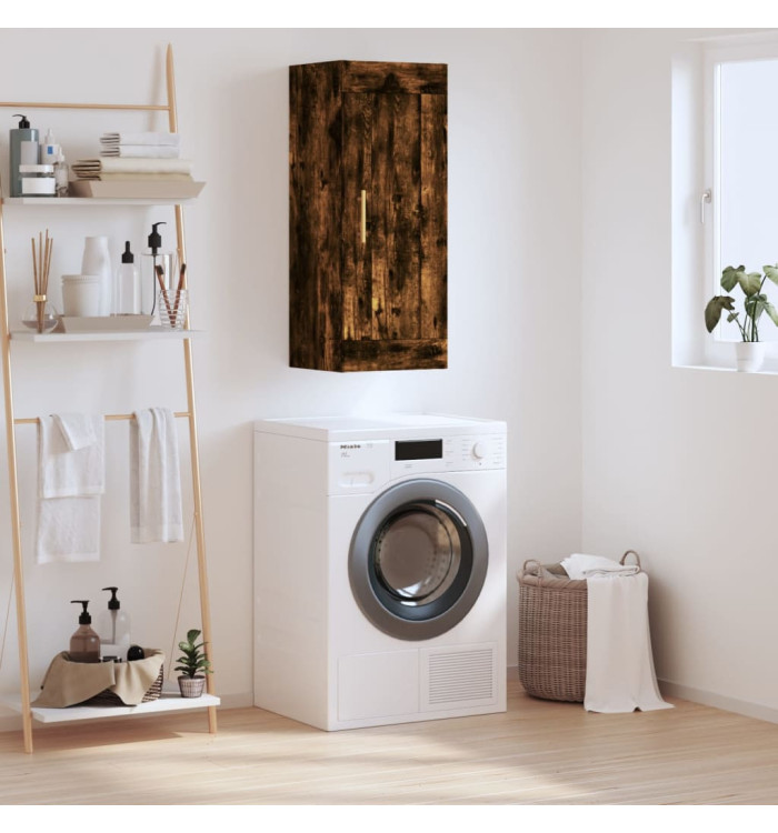 Armoire murale chêne fumé 34,5x34x90 cm bois d'ingénierie | Mobilier & Déco
