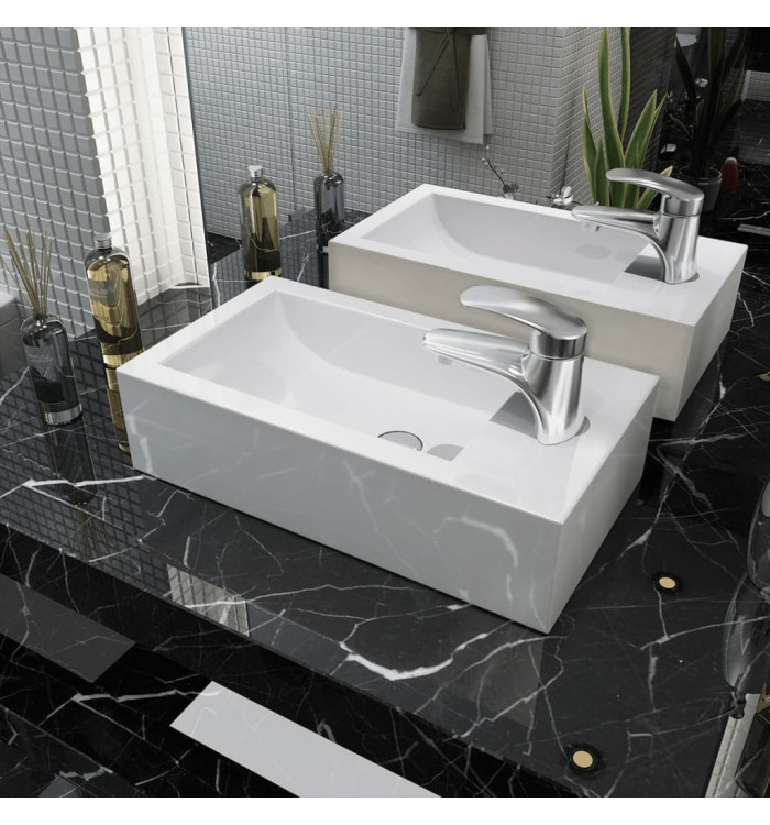 Vasque + trou de robinet Céramique Blanc 46 x 25,5 x 12 cm | Mobilier & Déco