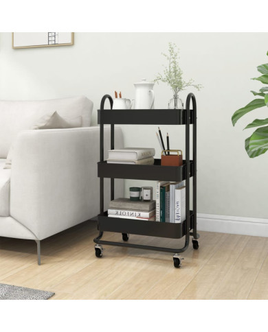 Chariot à 3 niveaux Noir 43x34x79 cm Acier | Mobilier & Déco