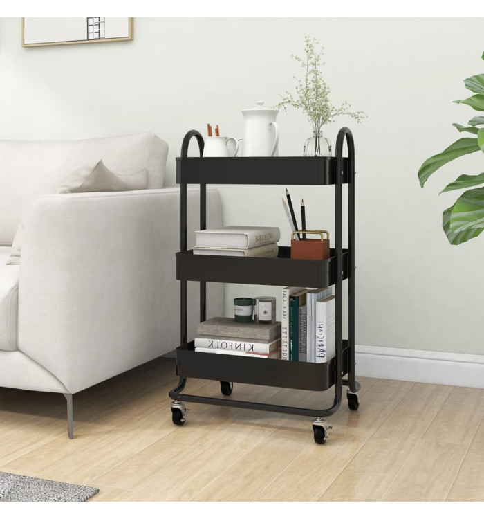 Chariot à 3 niveaux Noir 43x34x79 cm Acier | Mobilier & Déco