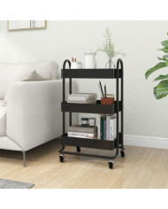 Chariot à 3 niveaux Noir 43x34x79 cm Acier | Mobilier & Déco