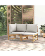 Salon de jardin 2 pcs avec coussins gris clair bambou | Mobilier & Déco