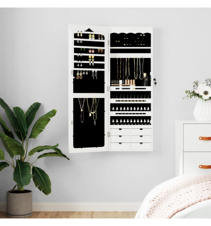 Armoire à bijoux avec miroir murale blanc 37,5x10x106 cm | Mobilier & Déco