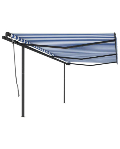 Auvent manuel rétractable avec poteaux 6x3 m Bleu et blanc | Mobilier & Déco