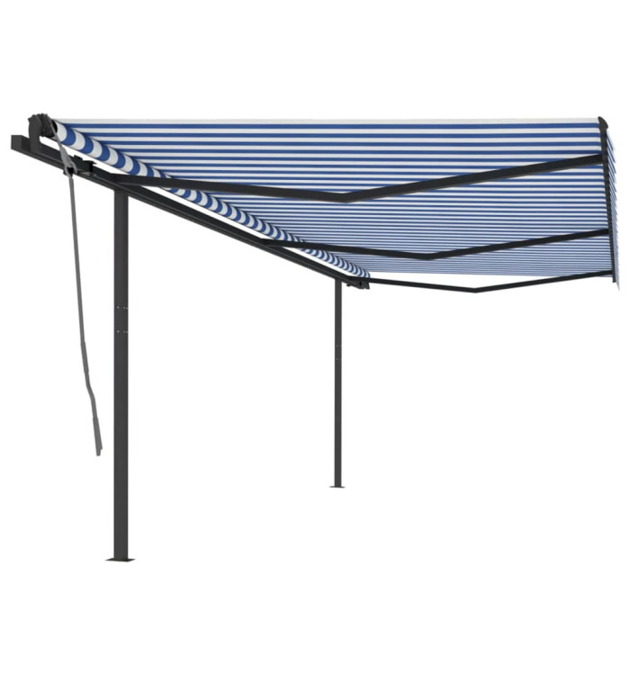 Auvent manuel rétractable avec poteaux 6x3 m Bleu et blanc | Mobilier & Déco