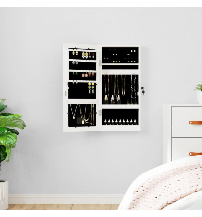 Armoire à bijoux avec miroir et éclairage LED mural blanc | Mobilier & Déco