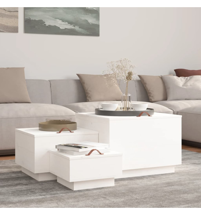 Boîtes de rangement et couvercles 3pcs Blanc Bois massif de pin | Mobilier & Déco