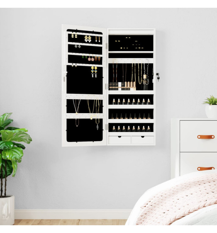 Armoire à bijoux avec miroir et éclairage LED mural blanc | Mobilier & Déco