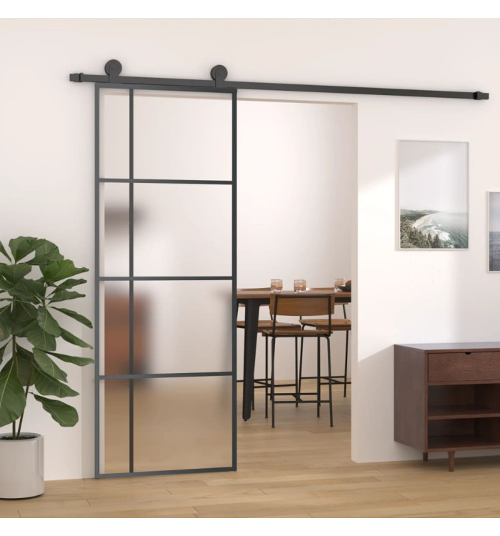 Porte coulissante Verre ESG dépoli et aluminium 76x205 cm Noir | Mobilier & Déco