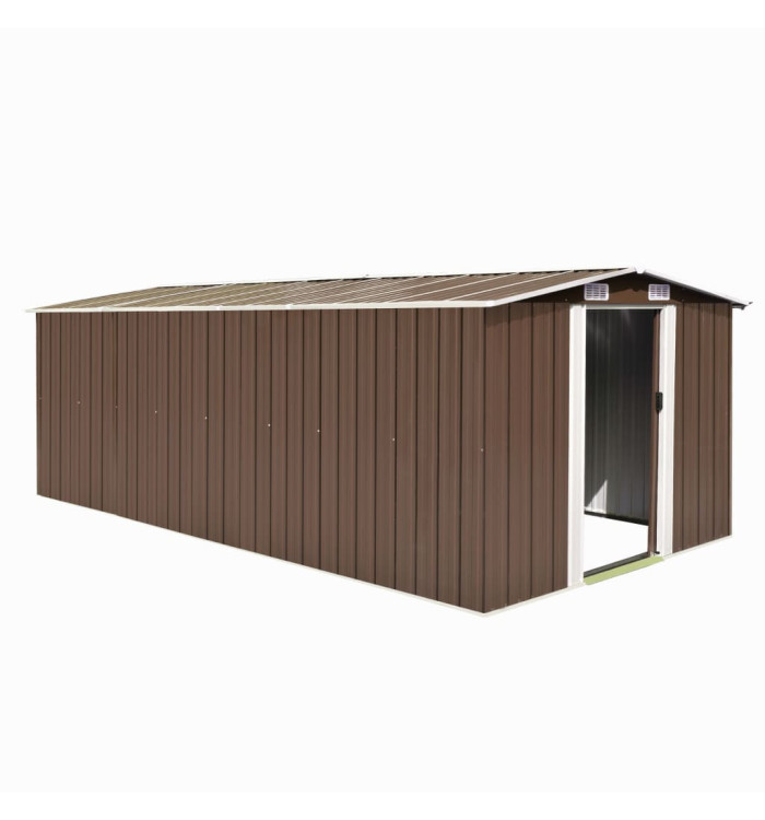 Abri de jardin 257x489x181 cm Métal Marron | Mobilier & Déco