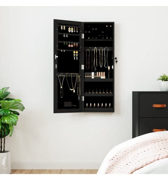 Armoire à bijoux avec miroir et éclairage LED mural noir | Mobilier & Déco