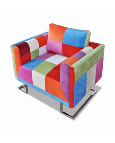 Fauteuil cube avec design de patchwork Chrome Tissu | Mobilier & Déco