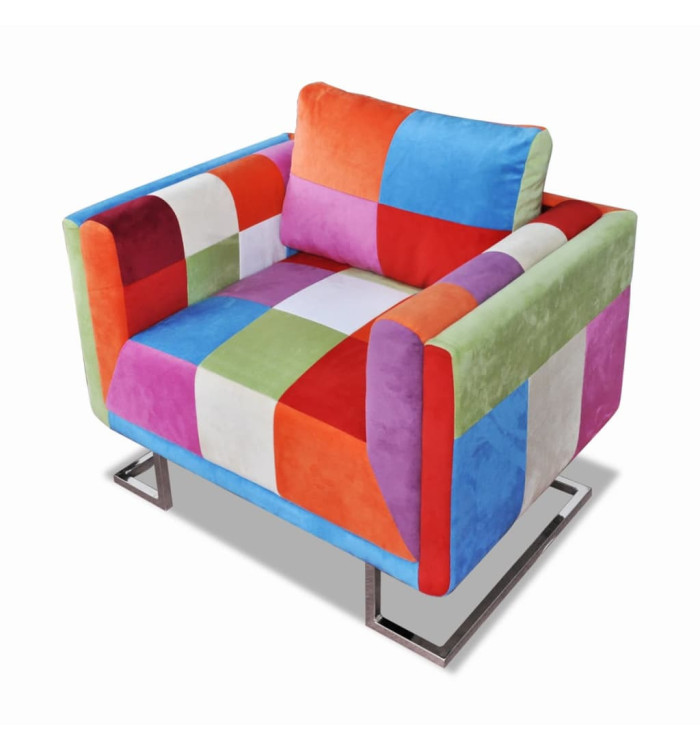 Fauteuil cube avec design de patchwork Chrome Tissu | Mobilier & Déco