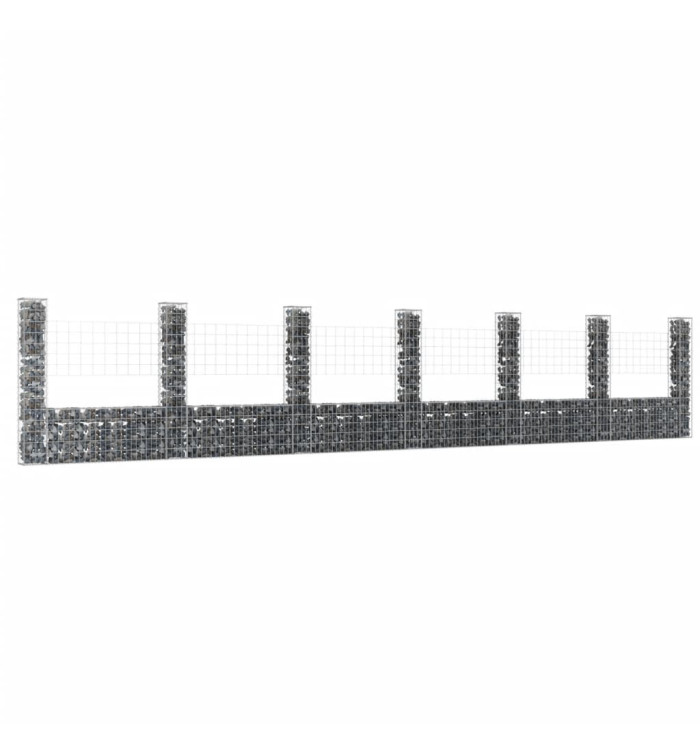 Panier de gabion en forme de U avec 7 poteaux Fer 740x20x150 cm | Mobilier & Déco