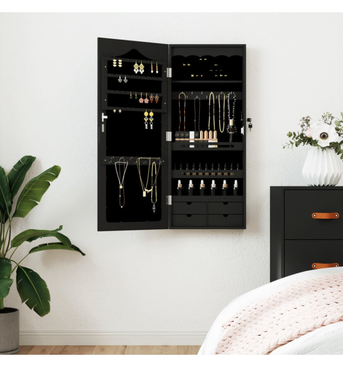 Armoire à bijoux avec miroir murale noir 37,5x10x90 cm | Mobilier & Déco