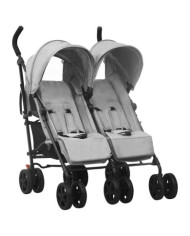 Poussette à deux places Gris clair Acier | Mobilier & Déco