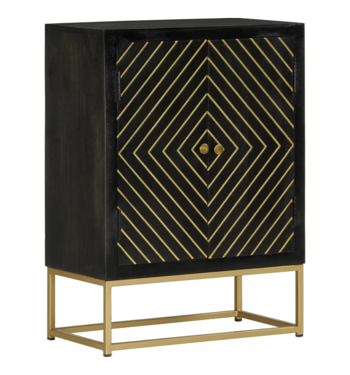 Buffet avec 2 portes noir et doré 55x30x75 cm manguier | Mobilier & Déco