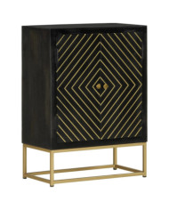 Buffet avec 2 portes noir et doré 55x30x75 cm manguier | Mobilier & Déco
