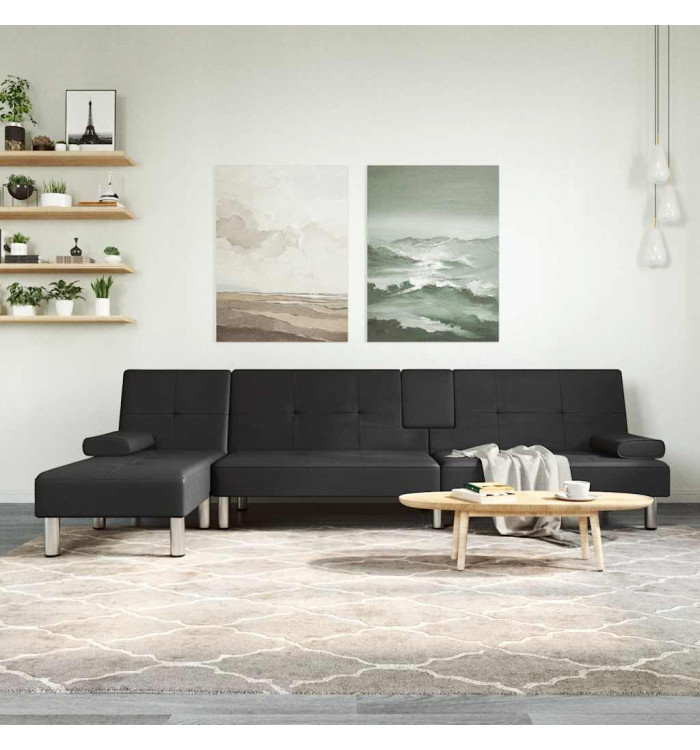 Canapé-lit en forme de L noir 255x140x70 cm similicuir | Mobilier & Déco
