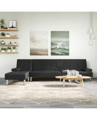 Canapé-lit en forme de L noir 255x140x70 cm similicuir | Mobilier & Déco