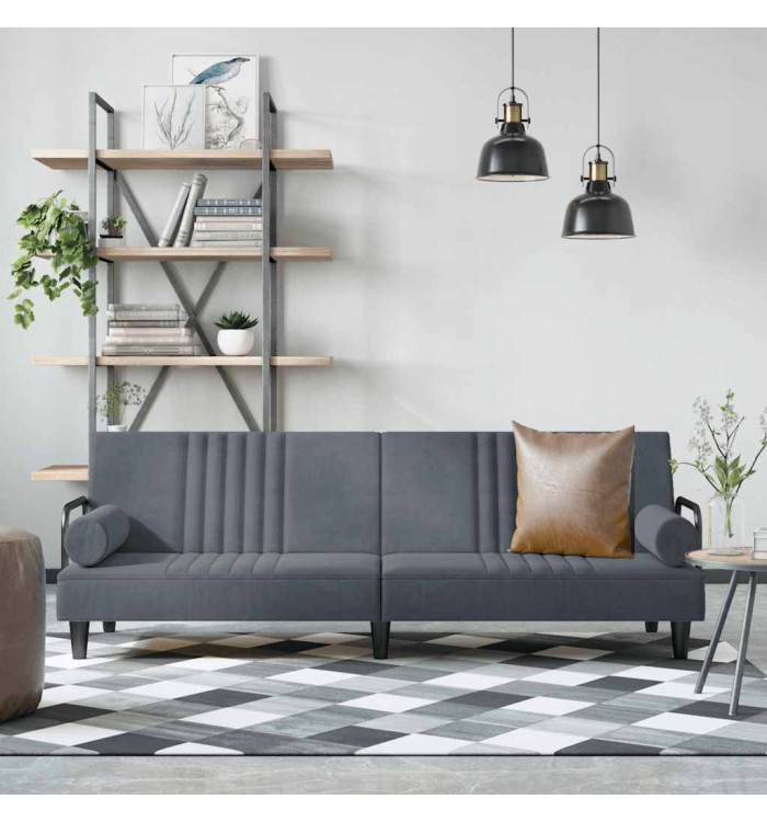 Canapé-lit avec accoudoirs gris foncé velours | Mobilier & Déco