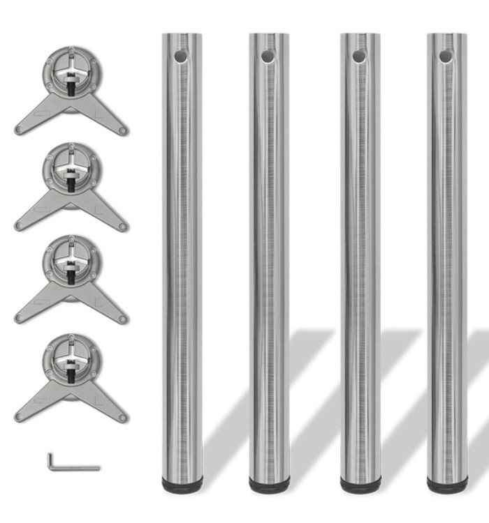 4 pieds de table réglables en hauteur 710 mm Nickel brossé | Mobilier & Déco