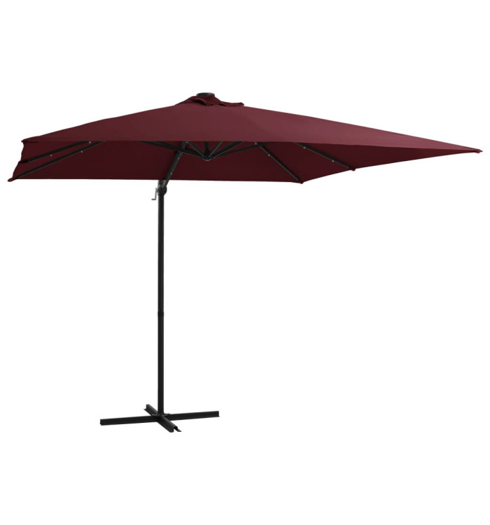 Parasol de jardin en porte-à-faux lumières LED rouge bordeaux | Mobilier & Déco