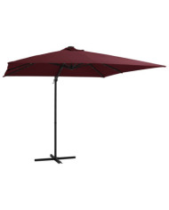 Parasol de jardin en porte-à-faux lumières LED rouge bordeaux | Mobilier & Déco