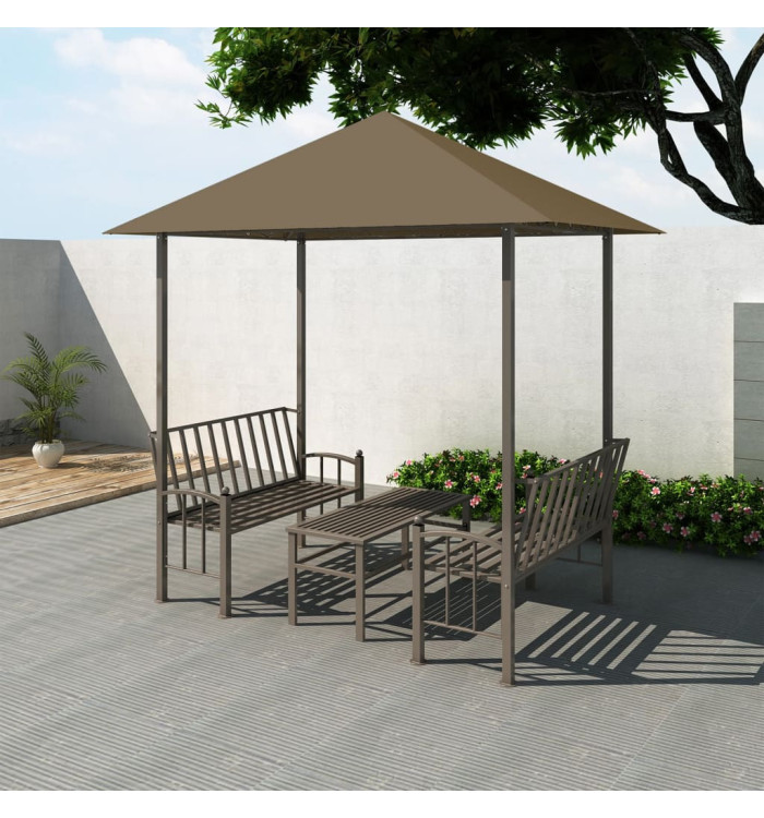 Pavillon de jardin et table et bancs 2,5x1,5x2,4m Taupe 180g/m² | Mobilier & Déco