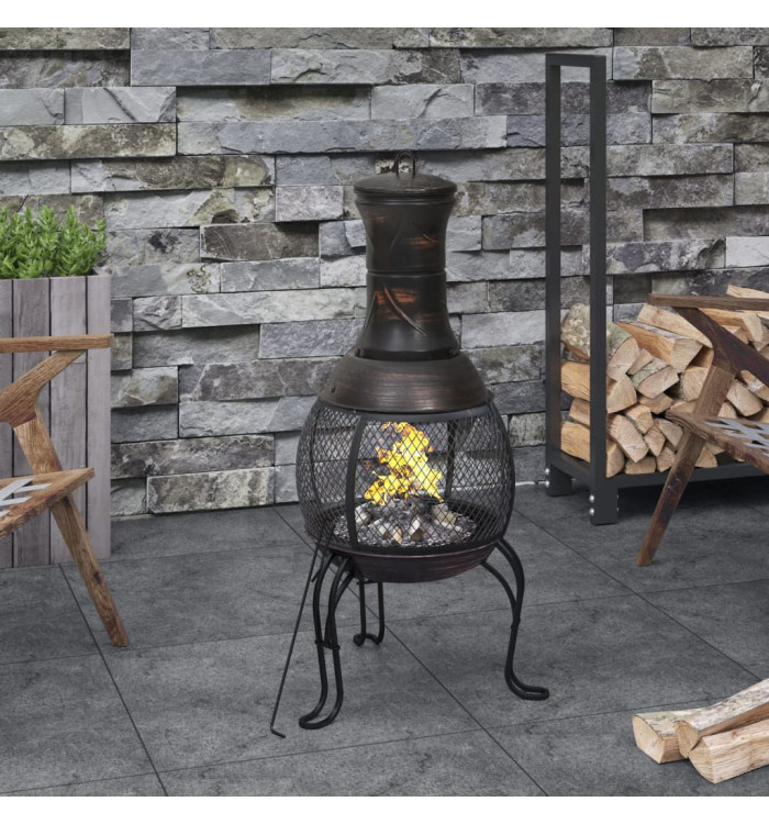 Poêle de jardin avec tisonnier 39x39x90 cm acier | Mobilier & Déco