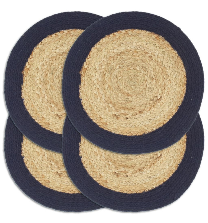 Napperons 4 pcs Naturel et bleu marine 38 cm Jute et coton | Mobilier & Déco